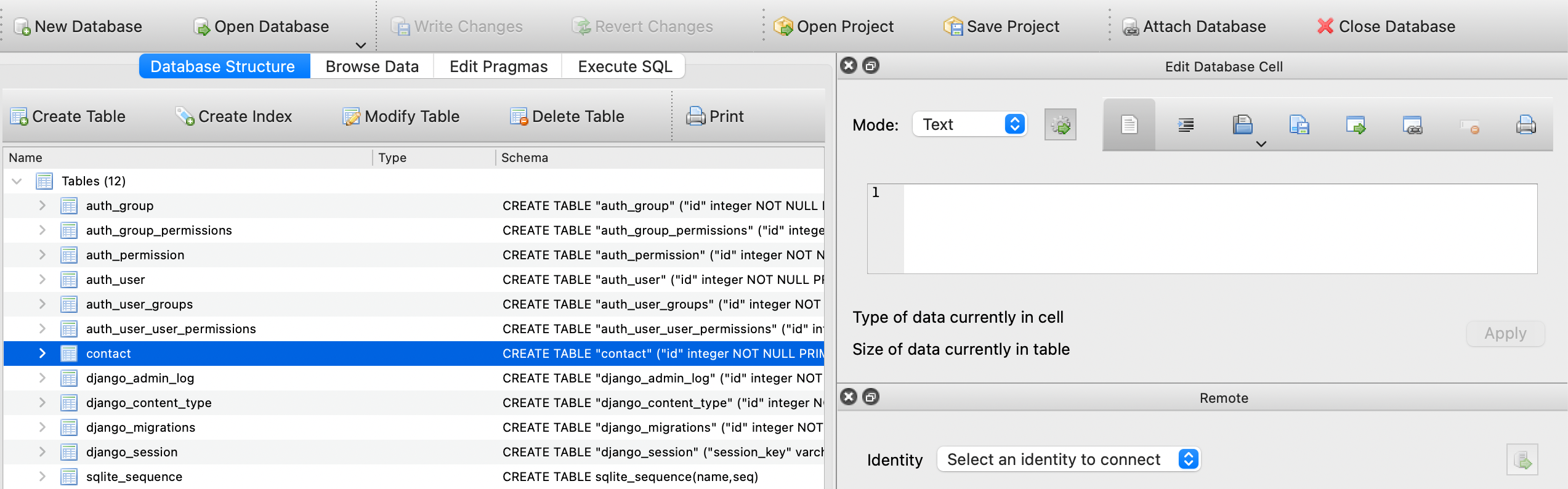 SQLite3 tables